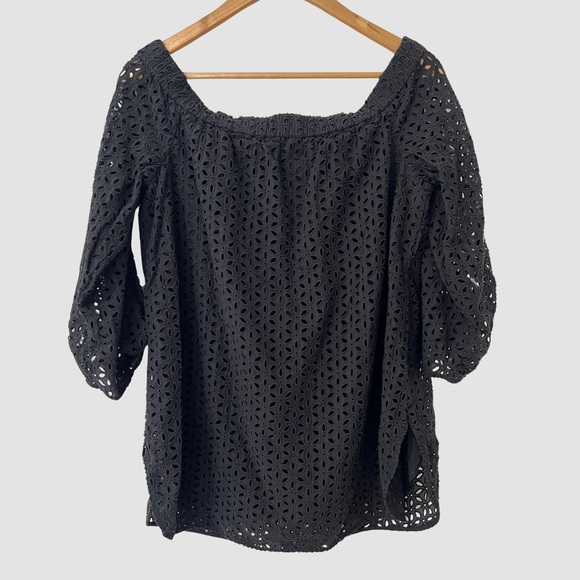 Tibi Off The Shoulders Black Swiss Eye Embroidered Top M - Picture 1 of 6
